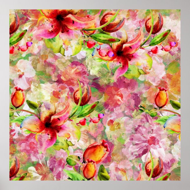 Affiches Aquarelles colorées Illustration de la Lys d'été (Devant)