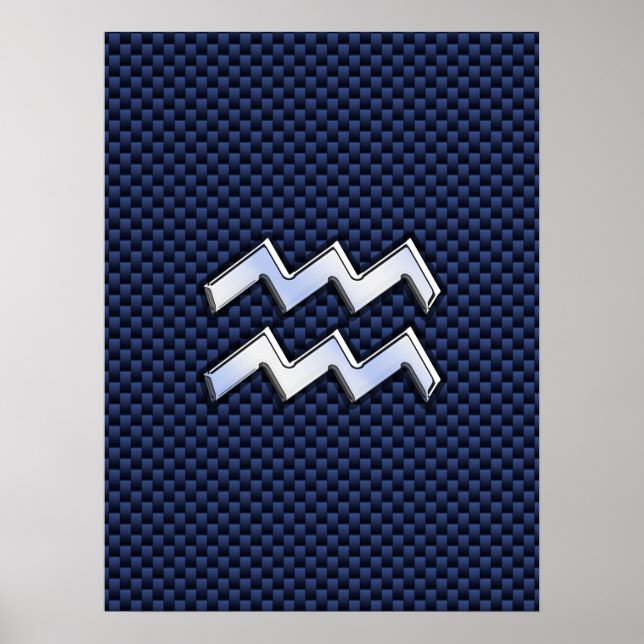 Affiches Aquarius Zodiac Sign on Royal Blue Carbon Fiber (Devant)