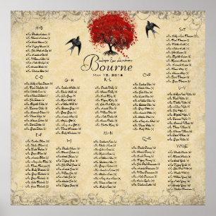 Affiches Arbre à cœur rouge 100 150 invités alphabétique Ma