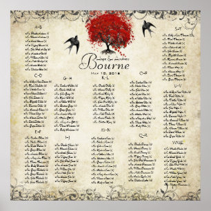 Affiches Arbre à coeur rouge - 100 à 150 invités - alphabét
