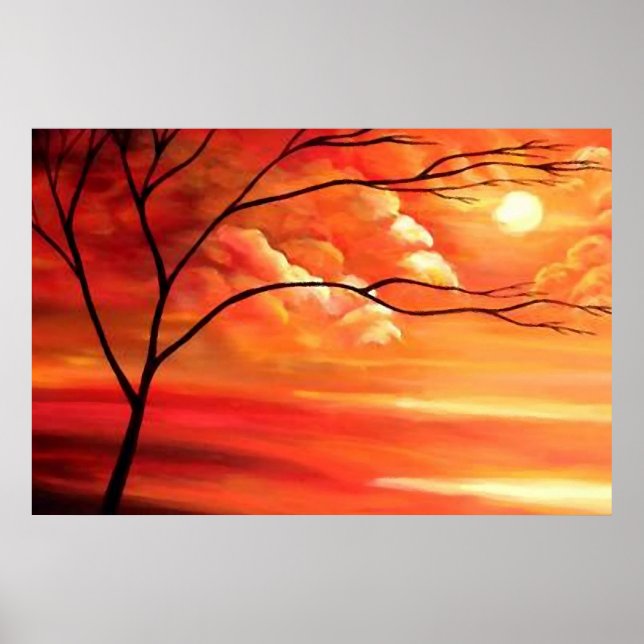 Affiches Arbre Abstrait et coucher de soleil - Art moderne  (Devant)