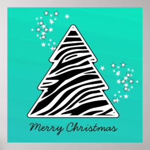 Affiches Arbre de Noël Turquoise Zebra
