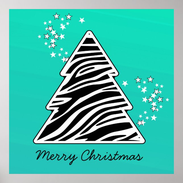 Affiches Arbre de Noël Turquoise Zebra (Devant)