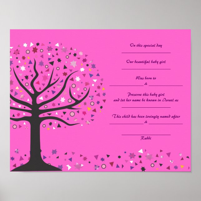 Affiches Arbre de vie Juif Baby Naming certificat de naissa (Devant)