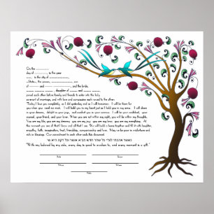 Affiches Arbre de vie ketubah avec une citation hébraïque -