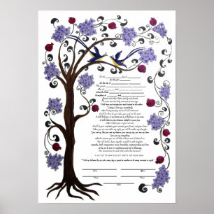 Affiches Arbre de vie Ketubah & grenades, portrait (hw)