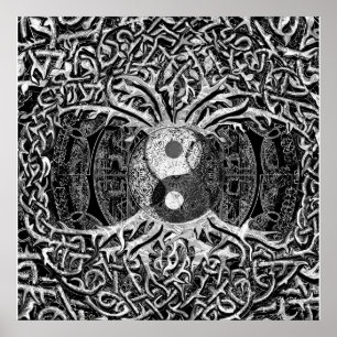 Affiches Arbre de vie Yin Yang en noir et blanc