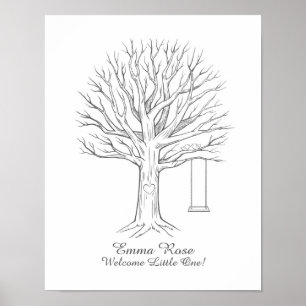 Affiches Arbre d'empreintes digitales pour la Baby Shower L