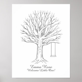 Affiches Arbre d'empreintes digitales pour la Baby Shower L