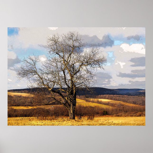 Affiches Arbre et collines lointaines (Devant)