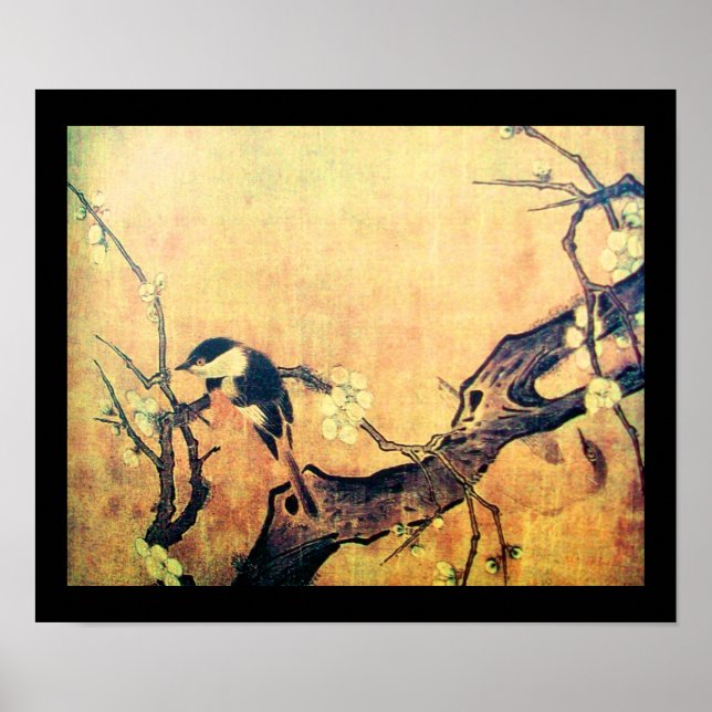 Affiches ARBRE FLEURI DE PRINTEMPS OISEAU ET FLEUR Jaune Br (Devant)