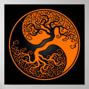 Affiches Arbre orange et noir de la vie Yin Yang