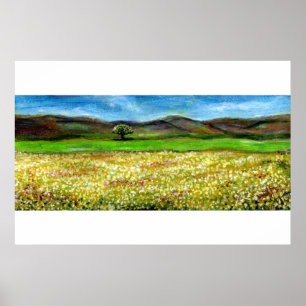 AFFICHES ARBRE SOLITAIRE DANS LE CHAMP DE FLEURS JAUNES, TO