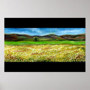 AFFICHES ARBRE SOLITAIRE DANS LE CHAMP DE FLEURS JAUNES, TO