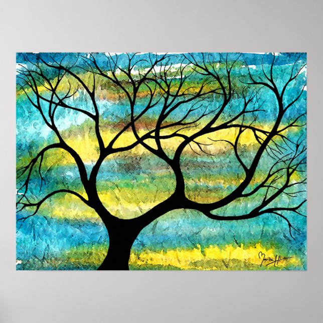 Affiches Arbre sur Vellum avec Arrière - plan aquarelle (Devant)