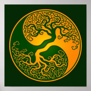 Affiches Arbre vert doré de la vie Yin Yang