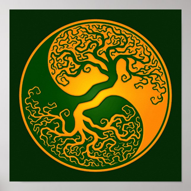 Affiches Arbre vert doré de la vie Yin Yang (Devant)