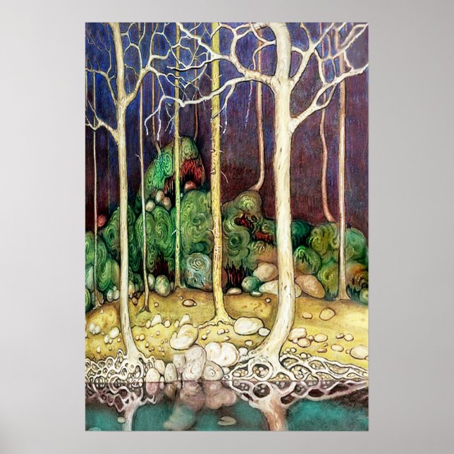 Affiches Arbres avec racines dans le lac (Devant)