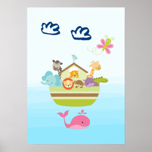 Affiches Arche animal mignonne avec papillon et baleine