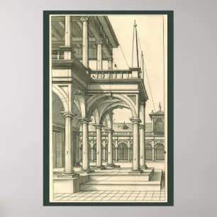 Affiches Architecture Ancienne, Cour romaine avec Colonnes