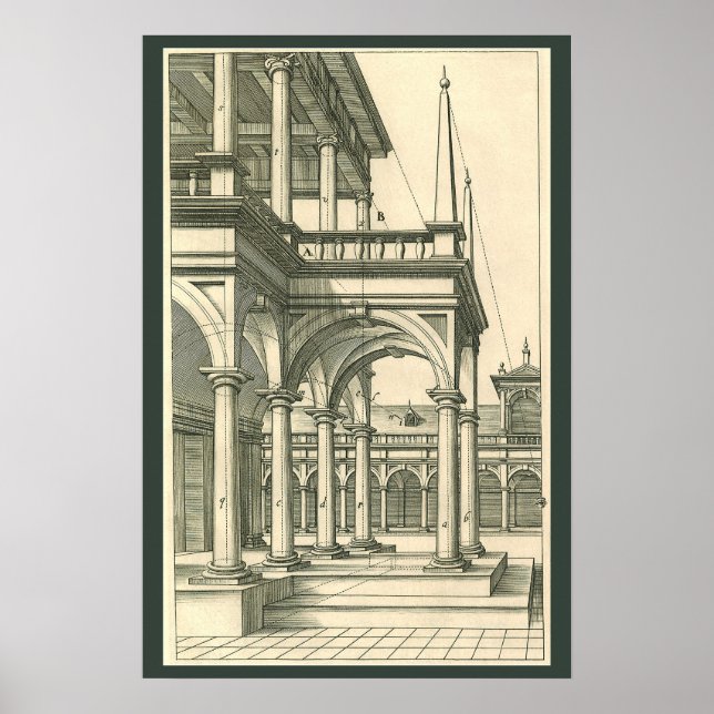 Affiches Architecture Ancienne, Cour romaine avec Colonnes (Devant)