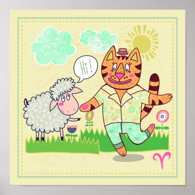 Affiches Aries Cat Zodiac Nursery Imprimer (Devant)