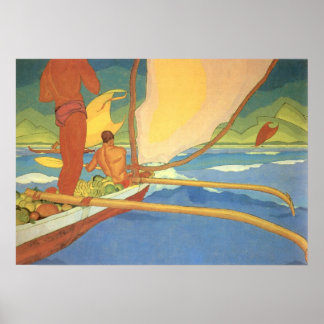 Affiches Arman Manookian—Des hommes en canot à Outrigger