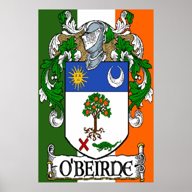 Affiches Armoiries d'O'Beirne Drapeau irlandais Imprimer (Devant)