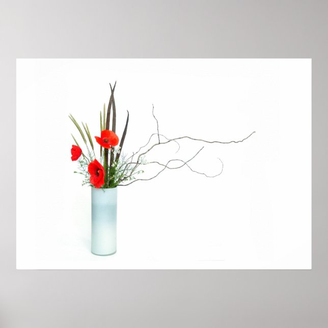 Affiches arrangement de fleurs de pavot rouge ikebana (Devant)