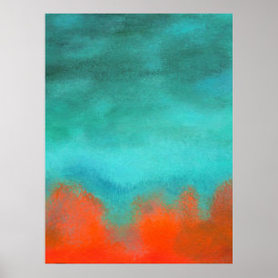 Affiches Art Abstrait Ciel Feu Lave Rouge Orange Turquoise