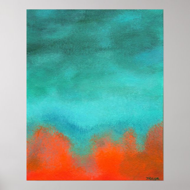 Affiches Art Abstrait Sky Fire Lava Rouge Orange Turquoise (Devant)