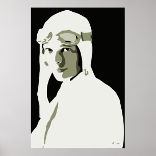 Affiches Art Amelia Earhart de vecteur de gamme de gris 24"