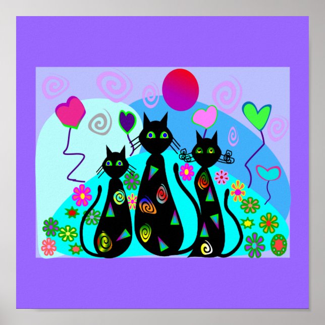 Affiches Art Chat Noir "Chats d'Imaginaire d'été" (Devant)