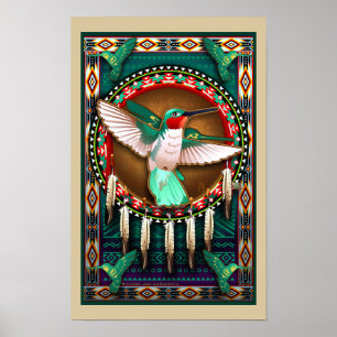 Affiches Art d'affiche de colibri de Natif américain