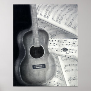 Affiches Art d'affiche de musique de guitare et de feuille