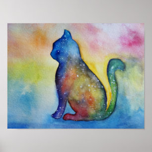 Affiches Art d'aquarelle de chat, papier d'affiche de