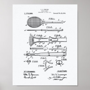 Affiches Art de brevet de la raquette de tennis 1916 -
