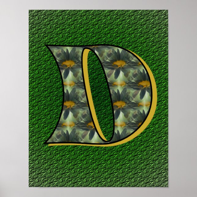 Affiches Art de fleur de marguerite initiale D de monogramm (Devant)