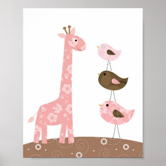Affiches Art de nurserie girafe et oiseau