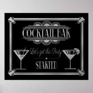 Affiches ART Deco Cocktail bar signe Gatsby Party des année