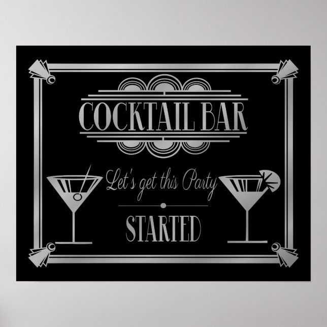 Affiches ART Deco Cocktail bar signe Gatsby Party des année (Devant)