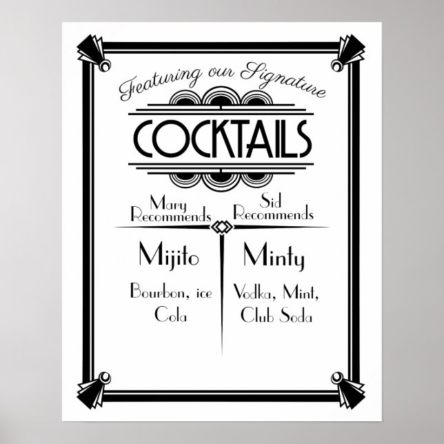 Affiches ART Deco Cocktail bar signe Gatsby Party des année (Devant)