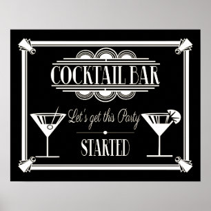 Affiches ART Deco Cocktail bar signe Gatsby Party des année