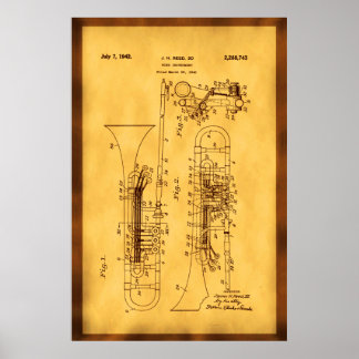 Affiches Art détaillé du brevet de trombone haute résolutio