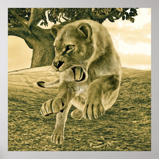 Affiches Art dramatique de la lionne safari faune (Devant)