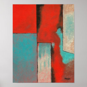 Affiches Art Expressionniste Abstrait Peinture Rouge Turquo