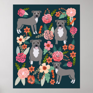 Affiches Art floral de chien de Pitbull Terrier
