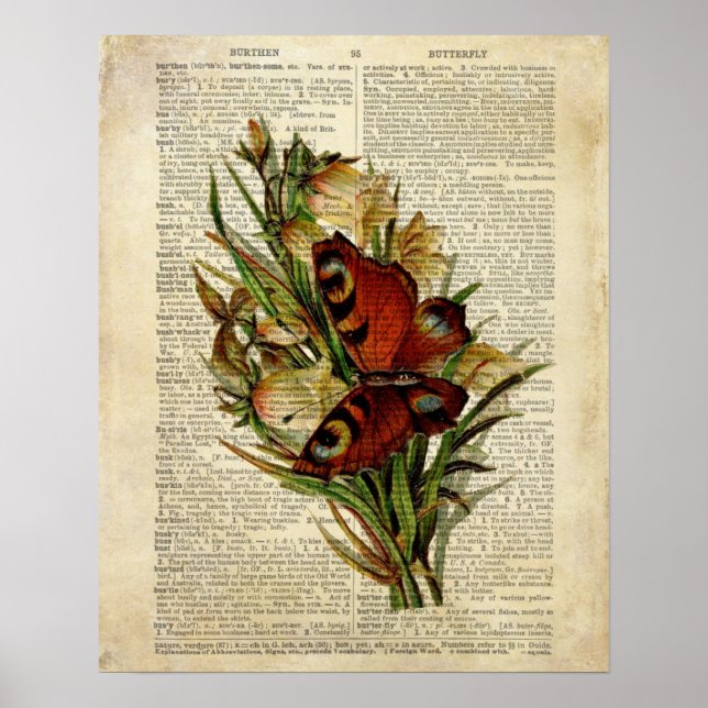 Affiches Art floral papillon sur la page de dictionnaire vi (Devant)