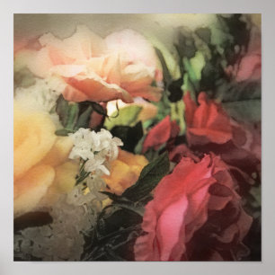Affiches art floral vintage vibrant fond avec rouge
