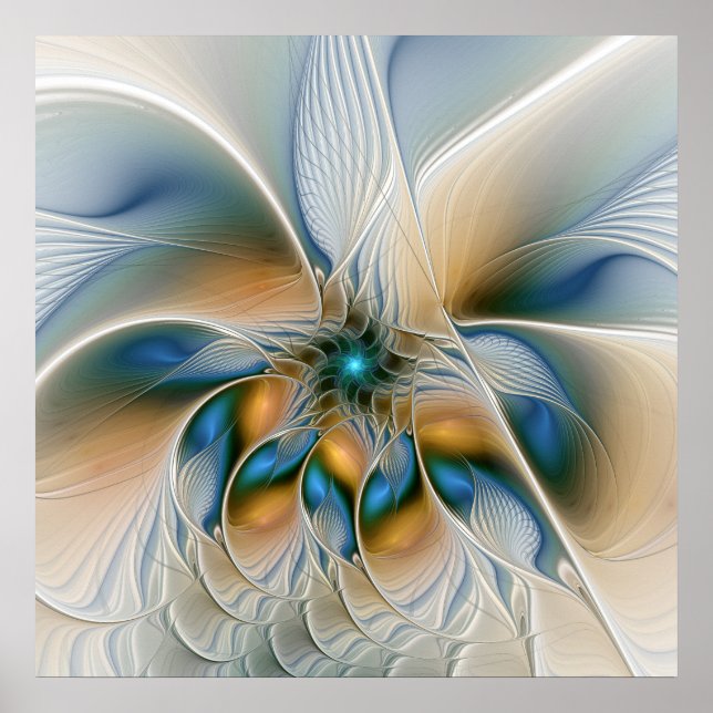 Affiches Art fractal abstrait et fantaisiste avec du bleu (Devant)